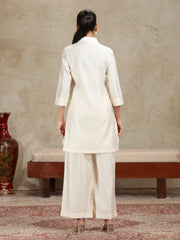 Cream Floral Embroidered Straight Co-ord Set