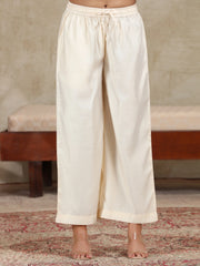 Cream Floral Embroidered Straight Co-ord Set