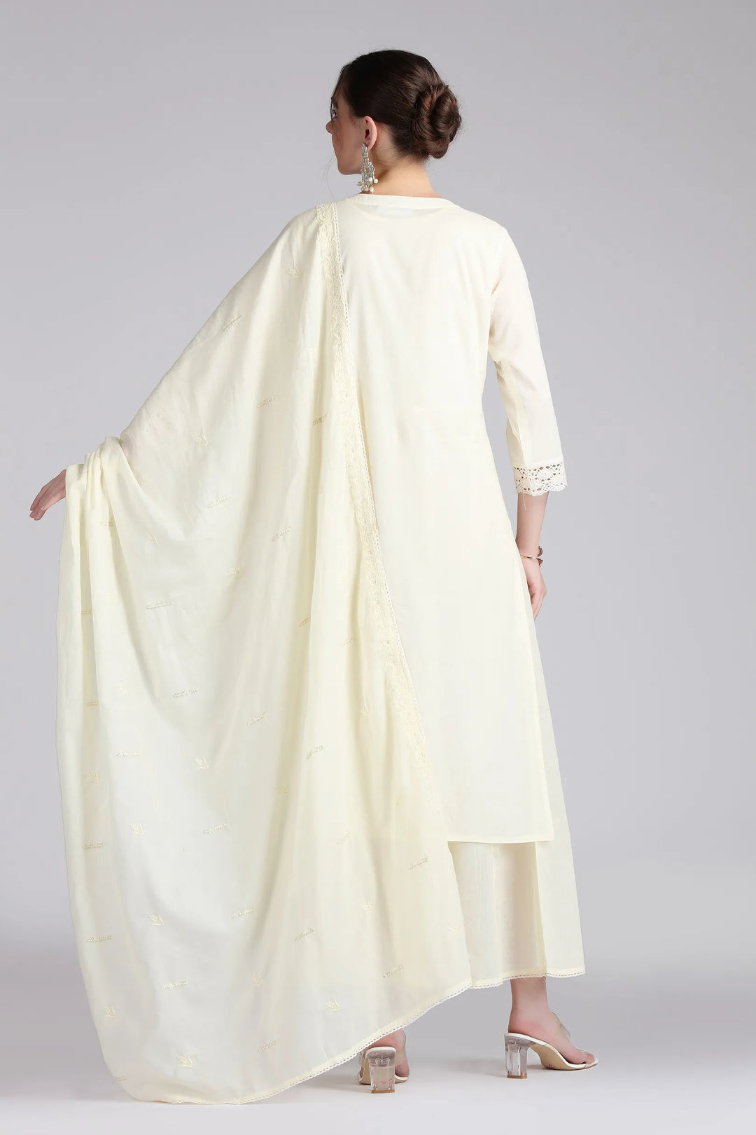 Cream Mulmul Embroidered Straight Kurta