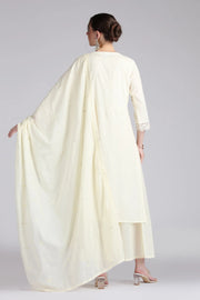 Cream Mulmul Embroidered Straight Kurta