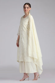 Cream Mulmul Embroidered Straight Kurta