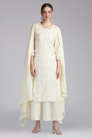 Cream Mulmul Embroidered Straight Kurta