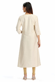 Off White PolySilk Embroidered A Line Kurta
