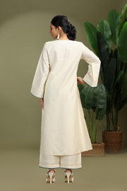 Cream PolySilk Embroidered A Line Kurta Pant Co ord Set