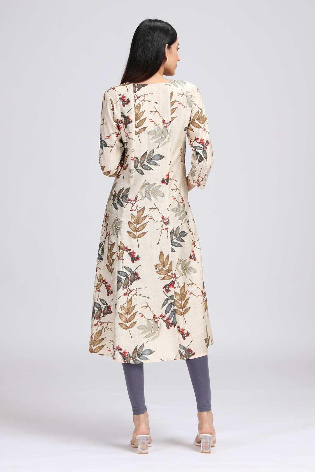 Cream Viscose Printed A Line Kurta