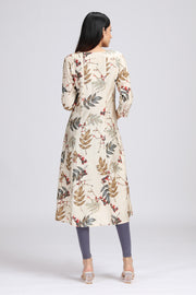 Cream Viscose Printed A Line Kurta