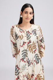 Cream Viscose Printed A Line Kurta