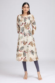 Cream Viscose Printed A Line Kurta