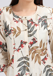 Cream Viscose Printed A Line Kurta