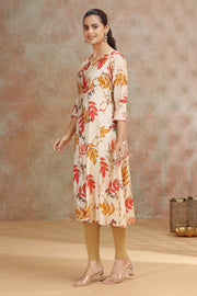 Cream & Yellow Viscose Printed A Line Kurta