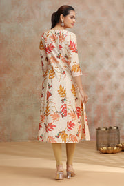 Cream & Yellow Viscose Printed A Line Kurta