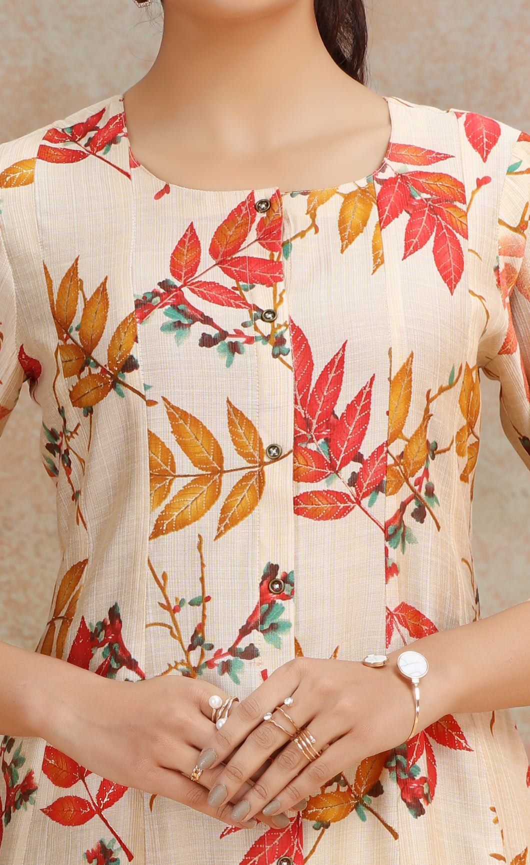 Cream & Yellow Viscose Printed A Line Kurta