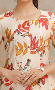 Cream & Yellow Viscose Printed A Line Kurta