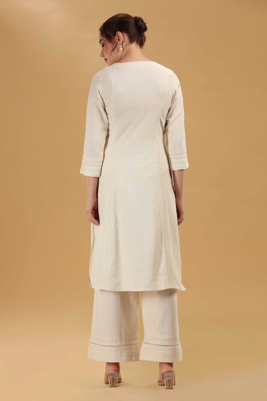 Cream Embroidered Flex Cotton Straight Kurta for women