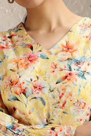 Cream Jacquard Cotton A Line Printed Short Kurta