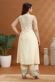 Cream Rayon Embroidered A Line Kurta and Pant Set