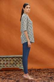 Cream & Grey Cotton Printed Straight Short Kurta and kurti for women and girls