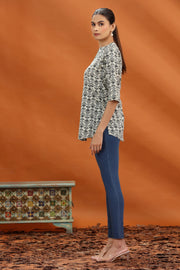 Cream & Grey Cotton Printed Straight Short Kurta and kurti for women and girls