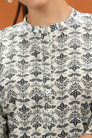 Cream & Grey Cotton Printed Straight Short Kurta and kurti for women  and girls