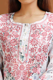 Off White Grammy Cotton Embroidered Short Kurti for women / girl