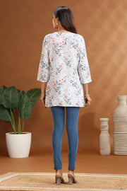 Off White Grammy Cotton Embroidered Short Kurti for women / girl