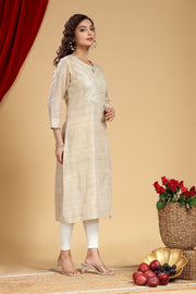 Beige Chanderi Straight Embroidered Kurta