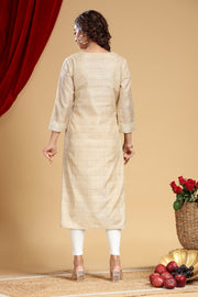 Beige Chanderi Straight Embroidered Kurta
