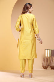 Yellow PolySilk Embroidered Straight Kurta and Pant Set for women / girl