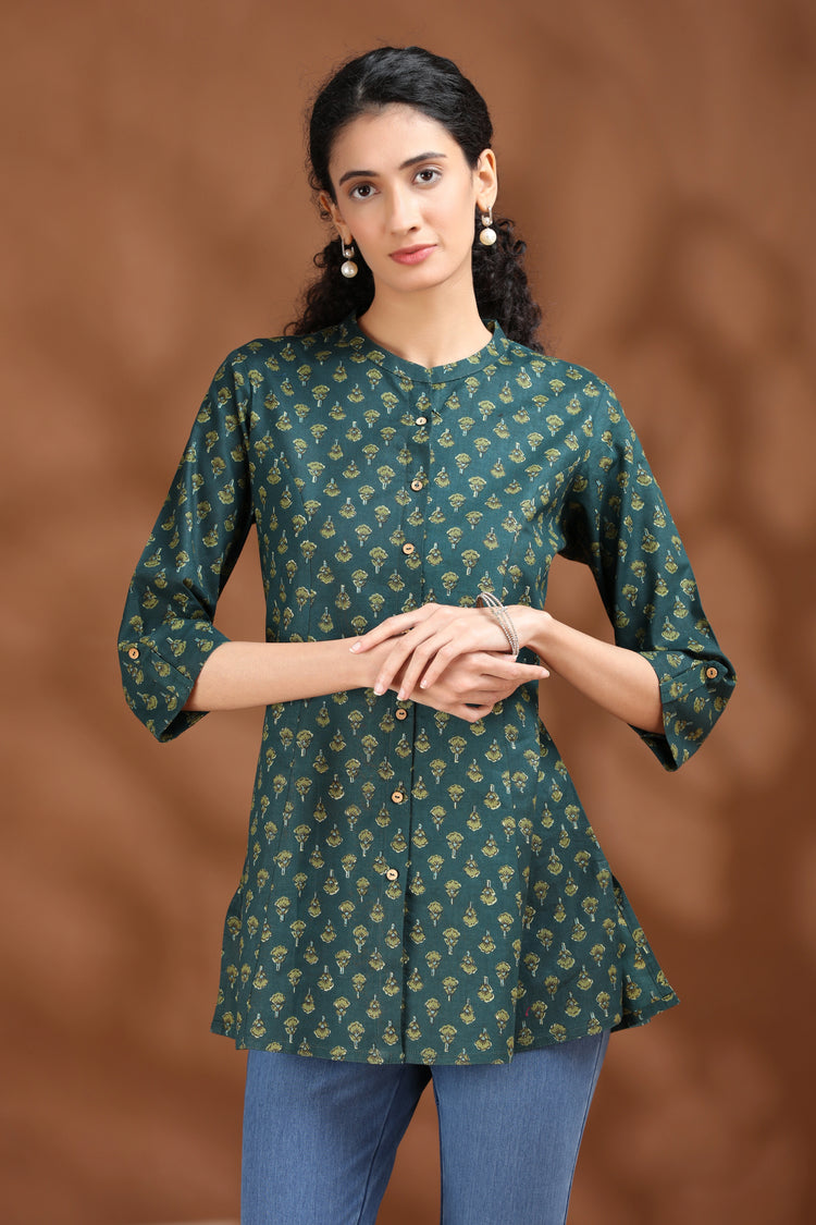 Dark Green Printed Cotton Tunic
