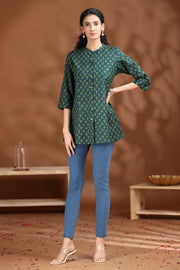 Dark Green Printed Cotton Tunic