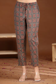 Dark Grey Printed A-Line Cotton Ethnic Set