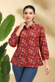 Dark Red Printed Cotton Tunic