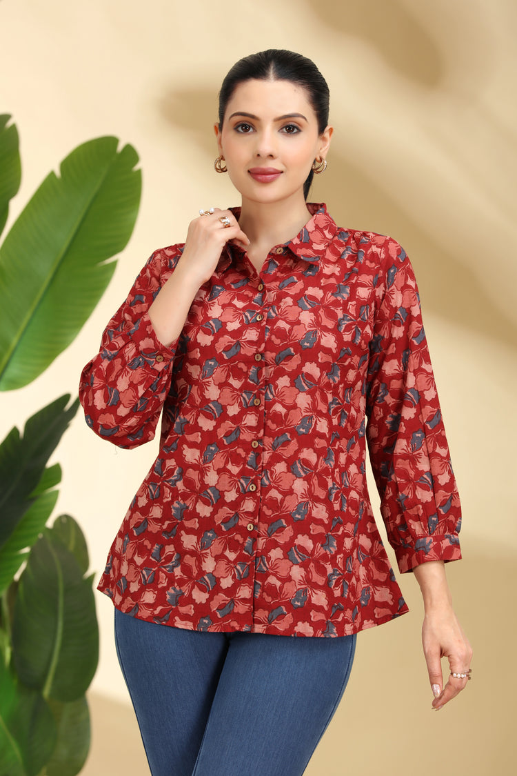 Dark Red Printed Cotton Tunic