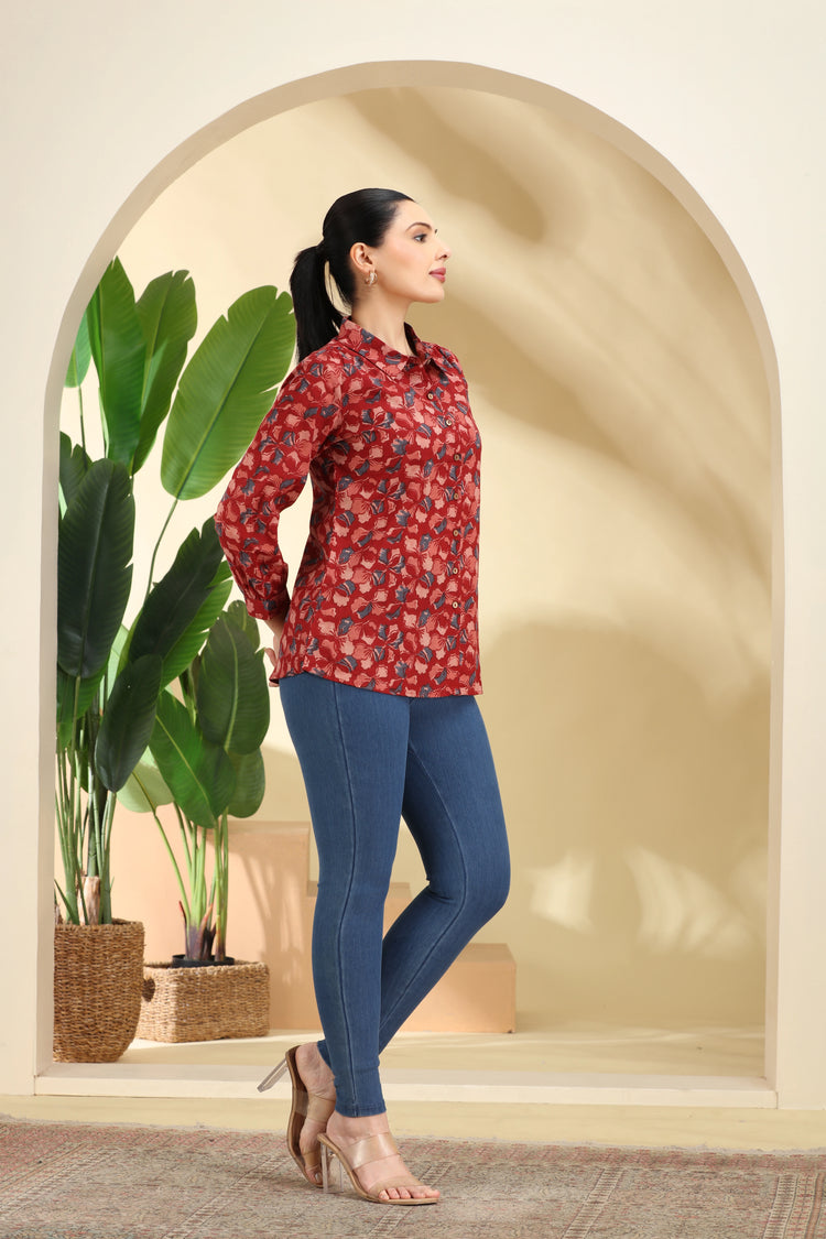 Dark Red Printed Cotton Tunic