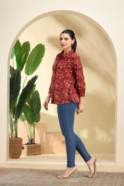 Dark Red Printed Cotton Tunic