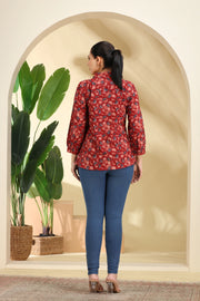 Dark Red Printed Cotton Tunic