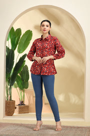 Dark Red Printed Cotton Tunic