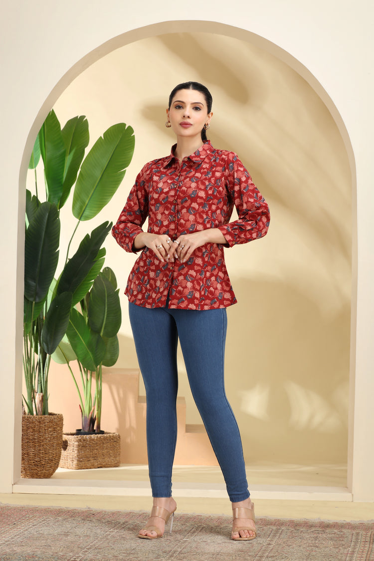 Dark Red Printed Cotton Tunic