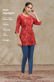 Dark Red Printed Straight Tunic