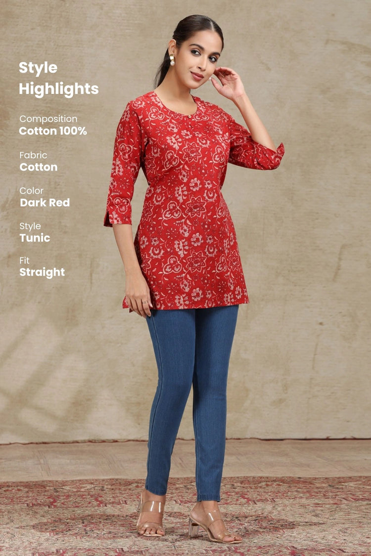 Dark Red Printed Straight Tunic