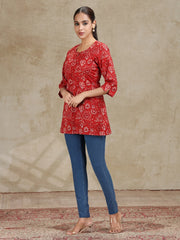 Dark Red Printed Straight Tunic