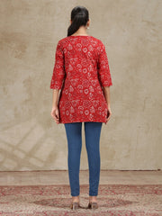 Dark Red Printed Straight Tunic