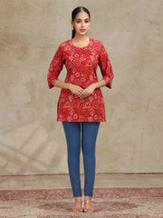 Dark Red Printed Straight Tunic