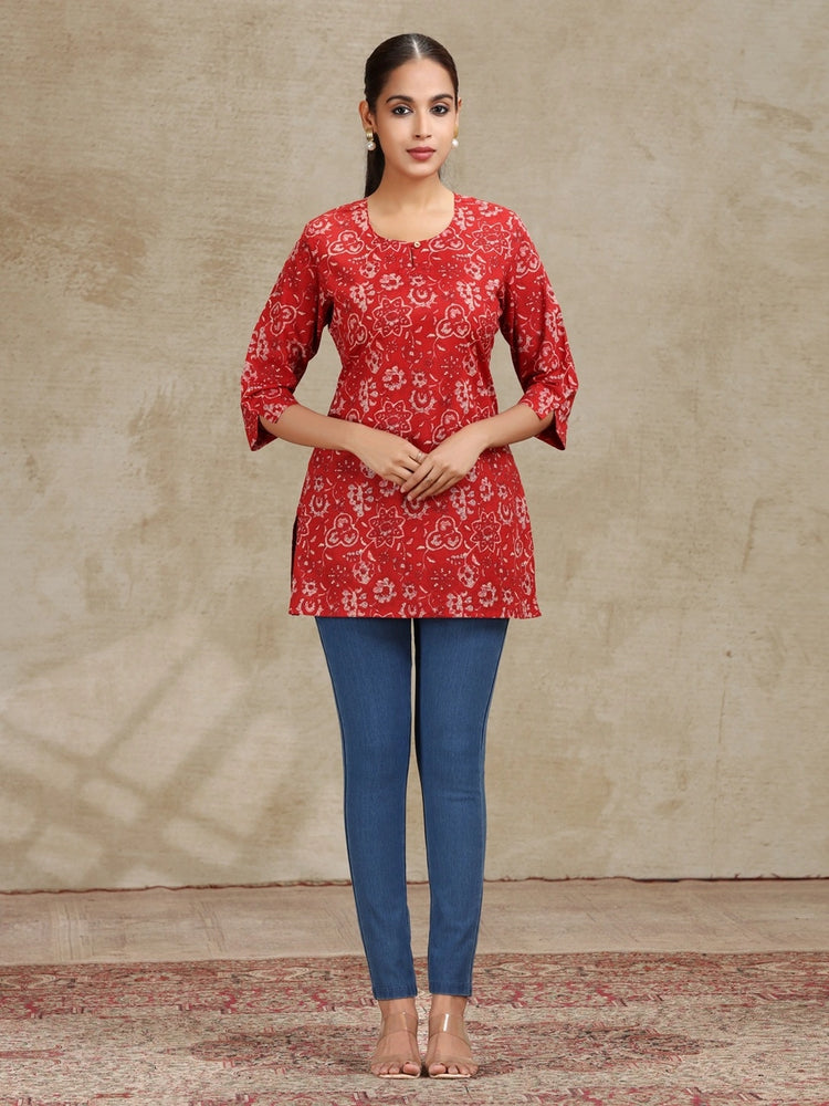 Dark Red Printed Straight Tunic