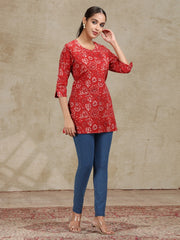 Dark Red Printed Straight Tunic
