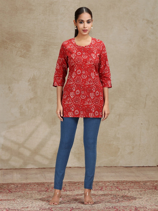 Dark Red Printed Straight Tunic