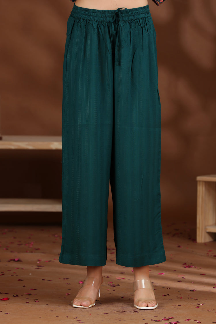 Dark Teal Embroidered Straight Cotton Co-ord Set