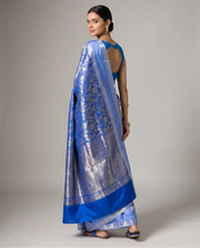 Dark Blue Silk Floral Zari Woven Saree