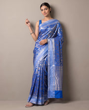Dark Blue Silk Floral Zari Woven Saree