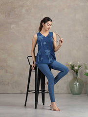Denim Blue Floral Printed Straight Tunic